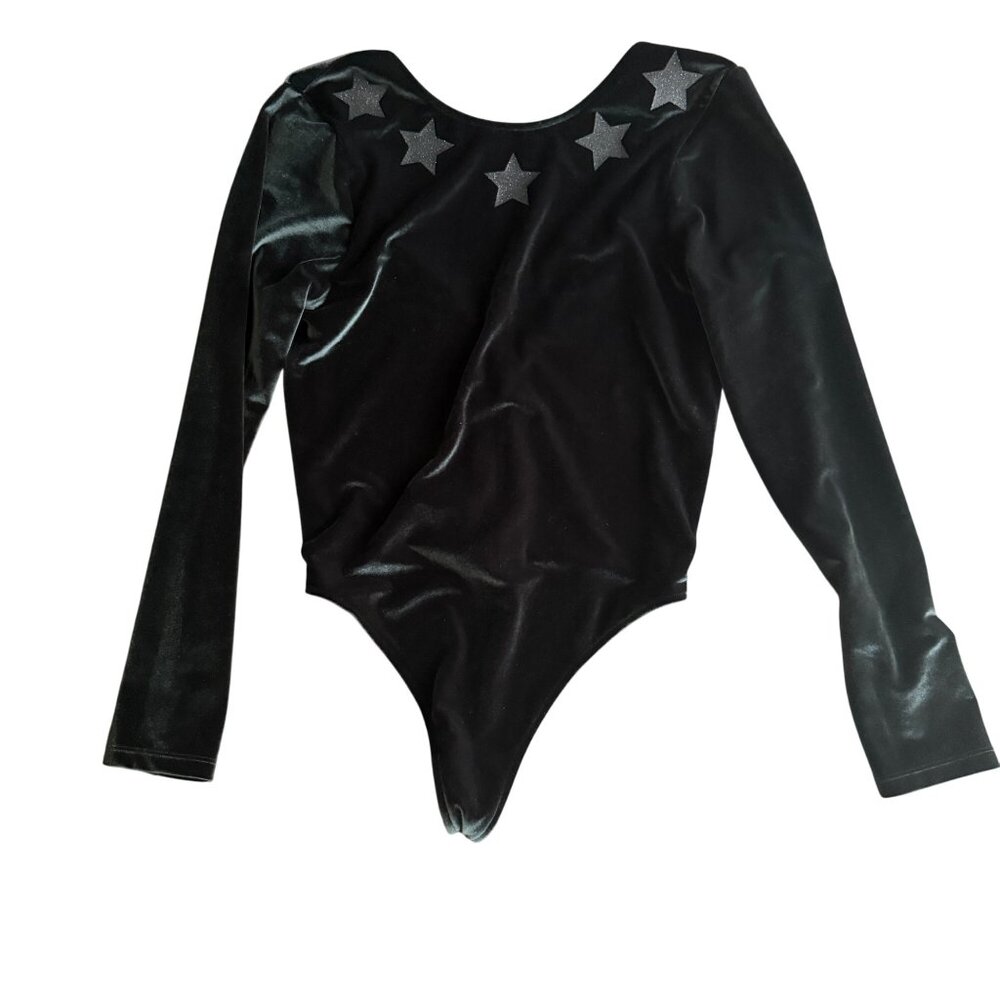 Victoria Sport Green Velvet Long Sleeve Bodysuit  Womens Size L - Picture 2 of 6